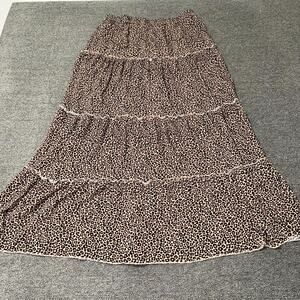 Ultra Flirt Tiered Midi Skirt Women’s Medium Brown Black Leopard Print Boho